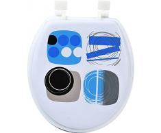 EVIDECO rund Soft WC Sitz Schaumstoff Abstrakt, Blau/Weiß/Braun/Grau/Schwarz, 15,5 L x 36,2 W