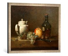 Gerahmtes Bild von Jean-Baptiste-Siméon Chardin J.B.S.Chardin, Weiße Teekanne u.a, Kunstdruck im hochwertigen handgefertigten Bilder-Rahmen, 70x50 cm, Silber Raya
