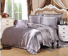 UniTendo 4-teilig Satin seidig Bed Sheet Set Bettwäsche Kollektion, Bettbezug-Sets, Queen, Satin, Silbergrau, Queen