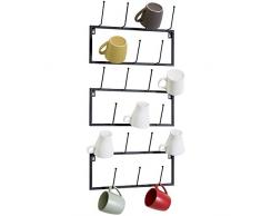 MyGift Set mit 3 schwarzen Metallhaken zur Wandmontage für Kaffeetassen, 21 Haken