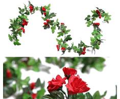 LebriTamFa Künstliche Rosenranken-Girlande aus Seide zum Aufhängen von Rosen, Kunstpflanzen für Hotel, Hochzeit, Party, Garten, Kunsthandwerk 7.55ft rot