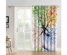 Vorhang für Fenster mit rotem Vow, schicke Fenstervorhänge, für Wohnzimmer, Schlafzimmer, Aquarell, Handmalerei Lebensbaum, Gemustert, Polyester 52 W by 52 L Tree5rvw8895