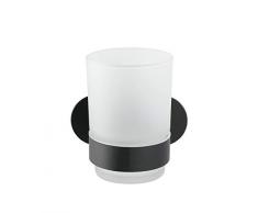 Wenko Turbo-Loc Zahnputzbecherhalter Uno Orea Black Matt, Befestigen ohne bohren, abnehmbarer Zahnbecher aus satiniertem Glas, hochwertige Halterung aus rostfreiem Edelstahl, 10 x 9,5 x 10 cm