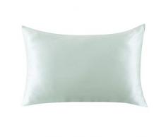 Ethereal Lomoer Kissenbezug, 100 % natürliche reine Seide, für Haar und Haut, 19 mm, hypoallergen, Fadenzahl 600, luxuriöses glattes Satin-Kissenbezug mit verstecktem Reißverschluss, elfenbeinfarben, Standardgröße Standard lichtgrün