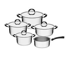 Tramontina 65480106 Duo Silicone Topfset 5-teilig, rostfreier Edelstahl, 4 Kochtöpfe, 1 Stielkasserolle, für alle Herdarten geeignet, 18/10 Stahl