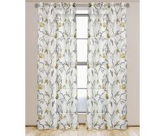 LJ Home Fashions Andi Floral Semi Sheer Voile Öse/Ring Top Ösen Vorhang Paar, Polyester, Weiß/Grau/Schwarz/Ecru, 137 x 241 cm, Set von 2