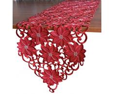 GRANDDECO Weihnachts-Tischläufer, Weihnachtsstern Bestickt, Weihnachtsmuster, Kommode, Schal, Tischdekoration für Zuhause, Essen, Weihnachten, Tischdekoration Runner 12x68 Weihnachtsstern 5