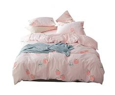 FenDie Bettwäsche-Set mit Frucht-Motiv, leichtgewichtig, Baumwolle, Bettbezug mit Reißverschluss, wendbar, für Kinder und Jugendliche, Baumwolle, pfirsich, Twin(68 x 86 Inch)