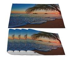 Moslion Hawaiian Platzdeckchen Pazifik Sonnenaufgang am Lanikai Beach Hawaii bunt Himmel wellig Ozeanoberfläche Szene Tischsets für Esstisch/Küche Tisch, wasserdicht waschbar Esstischmatten Set 4 Stück