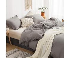 außerdem 3-teilig Farbe Bettbezug Set Ball Fransen Muster Design Eine Kugel Spitze Bettbezug Zwei Ball Fransen kissenrollen, Mikrofaser, hellgrau, Queen