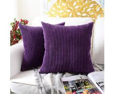 MERNETTE Kordsamt, weich, dekorativ, quadratisch, Kissenbezug, Heimdekoration, Dekoration für Sofa, Couch Bett, Stuhl 22x22 dunkelviolett