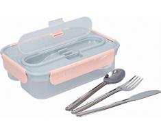 Built Bento Lunchbox mit Besteck, Plastik, Grau/Hellrosa, 23.5 x 17 x 6.5 cm
