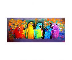 Legendarte Handgemachtes Ölgemälde auf Leinwand - Bunte Papageien, cm. 30x90