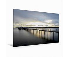 Premium Textil-Leinwand 120 cm x 80 cm quer Sonnenaufgang vor Kiel | Wandbild, Bild auf Keilrahmen, Fertigbild auf echter Leinwand, Leinwanddruck