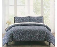le Provence Bettwäsche-Set für King-Size-Bett, klassisch, einfarbig, Damastmuster, gewaschen, 100 % Baumwolle, Marineblau