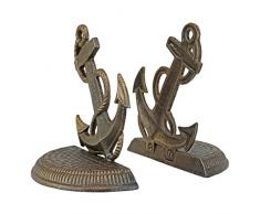 Design Toscano SP625 Buchstützen aus Gusseisen Maritimer Anker, Ständer und Stützen, Metall, gold, 1,75 x 7,5 x 15 cm