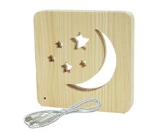 Kögler AmbiWood, LED Holzschnittlampe Mond und Sterne, Dekolampe aus Holz mit warmweißem Licht, mit USB-Stromkabel und Schalter, ca. 19 x 19 x 3 cm groß, für ein stimmungsvolles Ambiente, bunt