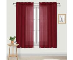 DWCN Sheer Gardinen Leinenoptik Stange Pocket Wohnzimmer Vorhänge Set 2 Stück Fenstervorhänge 52 x 63 inch Amaranth Red