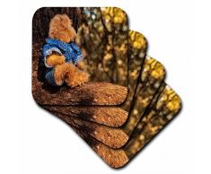 3dRose CST_164752_1 Teddybär sitzend in einem Baum, Thinking of You, weiche Untersetzer, 4er-Set