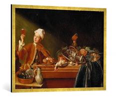 Gerahmtes Bild von Peter Jakob Horemans Stilleben mit Geigenspieler, Kunstdruck im hochwertigen handgefertigten Bilder-Rahmen, 100x70 cm, Gold Raya