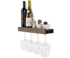 Rustikaler Wandhalter für Weinflaschen und Weingläser, Walnussholz