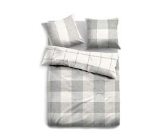 TOM TAILOR 0009886 Flanell Bettwäsche Garnitur mit Kopfkissenbezug (Baumwolle) 1x 200x200 cm + 2X 80x80 cm, hellgrau