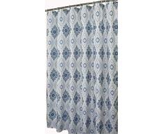 WELWO Duschvorhang Set mit Dusche Vorhang Ringe, Haken, Tinte Blau und Weiß Paisley Vorhang für die Dusche, White and Ink Blue, 69W x 84L