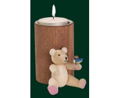 Stumpenkerze braun mit Teddy groß Natur und Vogel, Erzgebirge Richard Glässer Seiffen, 04365