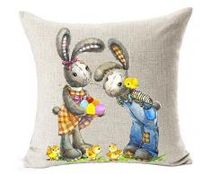 Happy Easter Ölgemälde Smile Bunny Farbe Ei und Schmetterlinge Baumwolle Leinen Quadratisch dekorativer Überwurf-Kissenbezug 45,7 cm, baumwolle, 7, Large