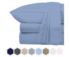 Bluemoon Ägyptischer Baumwolle Fadenzahl 1000 Italienisches Finish 100% 4 Bed-Bettlaken-Set, fitss Matratze bis 53,3 cm Tief Tasche, massiv Muster. King himmelblau