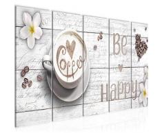 Bilder Küche Kaffee Wandbild 150 x 60 cm Vlies - Leinwand Bild XXL Format Wandbilder Wohnzimmer Wohnung Deko Kunstdrucke Weiß 5 Teilig - MADE IN GERMANY - Fertig zum Aufhängen 020656c
