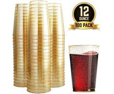 Munfix 100 Glitter plastikbecher 12 oz durchsichtigen Kunststoff Cup tumblers Gold Glitter Cup einweg brautbecher eleganter Partei Cups recycelbar und bpa-frei