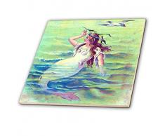 3dRose CT 35139 _ 1 blau grün pink Mermaid & Dove Keramik Fliesen, 10,2 cm