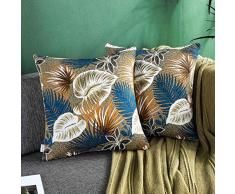 AmHoo 2 Stück Regenwaldblatt Chenille Bestickt Überwurf Kissenbezug Weiche Kissenbezüge Home Deko Sofa Kissen Fall für Sofa Schlafzimmer Auto 20x20 blau