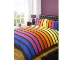 Soho Multi Stripe Duvet Cover Quilt Bedding Set, Blue Purple Orange Yellow Green, Double Size - Bedroom Bed Linen by Rapport