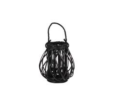 Benjara Lattice Design Windlicht mit GlasHurricane und Seilgriff, klein, Schwarz
