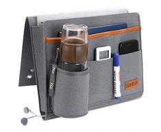 ZOORON Nachttisch Caddy, große Größe 23,9 x 33,2 cm Nachttisch Organizer Tasche Halter mit 5 Taschen, Filz Hänge-Organizer für Bettgeländer, Schlafsaal, Sofa, Etagenbetten. Graue Tasse