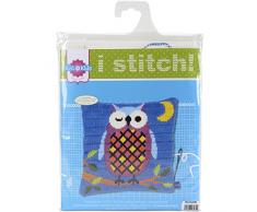 Vervaco Spannstich Stickkissen Schlafende Eule, Baumwolle, Mehrfarbig, 25 x 25 x 0.3 cm