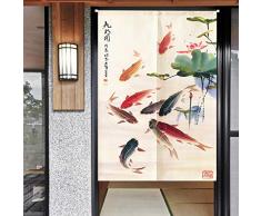 Ofat Home Chinesische traditionelle Malerei Türvorhang Karpfen Kio Ink Painting Take You Good Luck Baumwollleinen Ink Painting 85,1 x 149,9 cm Türvorhang für Home Decor