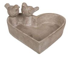 Out of the Blue 190378 - Vogeltränke Herz aus Zement, mit 2 Vögeln ca. 6 cm, Größe der Tränke ca. 20 x 4 cm