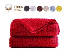 Jshanmei Strickdecke aus leichtem Baumwollkabel, superweich, warm, für Couch Sofa, Stuhl, Bett, Picknick, Camping, Strand, Wohnzimmer, Indoor & Outdoor Home Dekorative Strickdecke rot