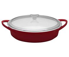 CorningWare Dutch Oven Backform Bräter mit Zwei Griffen und Glasdeckel, Aluminiumguss, rot, 3,8 Liter