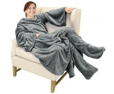 Katalonien tragbar Ärmeln Decke mit Armen und Füße Taschen für Erwachsene Frauen Herren Micro Plüsch große Wrap Überwurf aus Fleece Bademantel 190,5 x 134,6 cm grau
