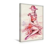 Calvendo Premium Textil-Leinwand 30 cm x 45 cm hoch, Träumende Lady mit Hut | Wandbild, Bild auf Keilrahmen, Fertigbild auf echter Leinwand, Leinwanddruck: im Retrostil Menschen Menschen