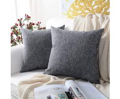 MERNETTE Dekorativer quadratischer Kissenbezug aus Baumwollleinen-Mischgewebe, Dekoration, für Sofa, Couch Bett, Stuhl 22x22 schiefergrau