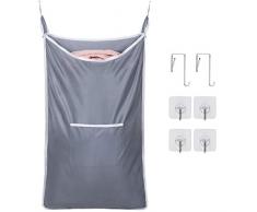 Chrislley Wäschesammler zum Aufhängen, platzsparende Taschen, zum Aufhängen an der Tür, Wäschesack mit Haken über der Tür, Wäschekorb, großer Wäschekorb hellgrau