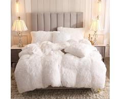Uhamho Kunstfell-Samt Flauschiges Bettwäsche-Set Daunenbettdecke mit Kissenbezügen, sehr weich, warm und langlebig Modern Twin weiß