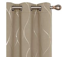Deconovo Verdunklungsvorhänge Wellen Foliendruck Muster Raumverdunklung Vorhang Thermoisoliert Fenster Energiespar Drapes Set von 2 Panels 42Wx45L Inch Khaki
