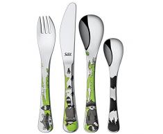 Silit Waschbär Kinderbesteck, 4-teilig, ab 3 Jahren, Crominox Edelstahl poliert, spülmaschinengeeignet, farb- und lebensmittelecht