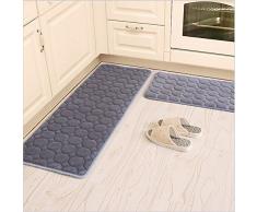 CAMAL Küche Teppiche, 2 Stück rutschfest Memory Foam Küche Matte Rückseite aus Gummi Fußmatte Läufer Teppich Set, grau, 20x31+24x63